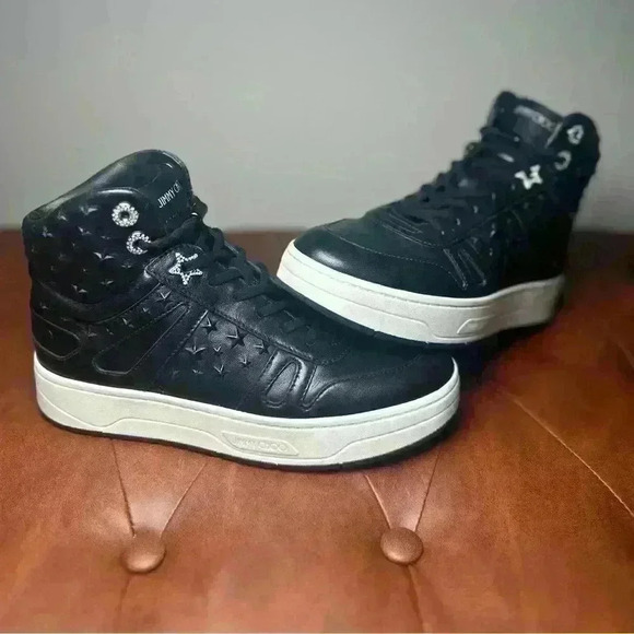 Authentic Jimmy Choo Hawaii/F Leather High-Top Sneakers - Black 36 - Picture 1 of 9